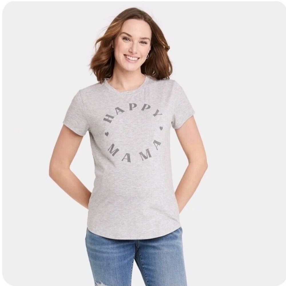 Isabel Maternity Happy Mama Graphic T-Shirt Gray Small